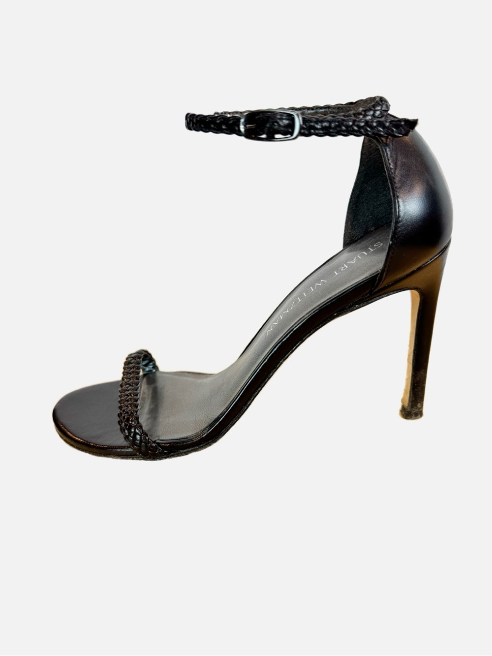 Stuart Weitzman | Black Braided Heel with Ankle Strap, 8